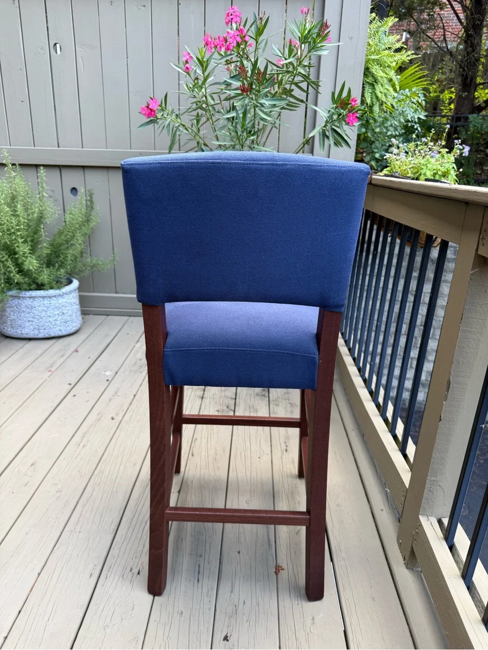 Pier 1 Navy Blue Upholstered Counter Stool with Wood Frame